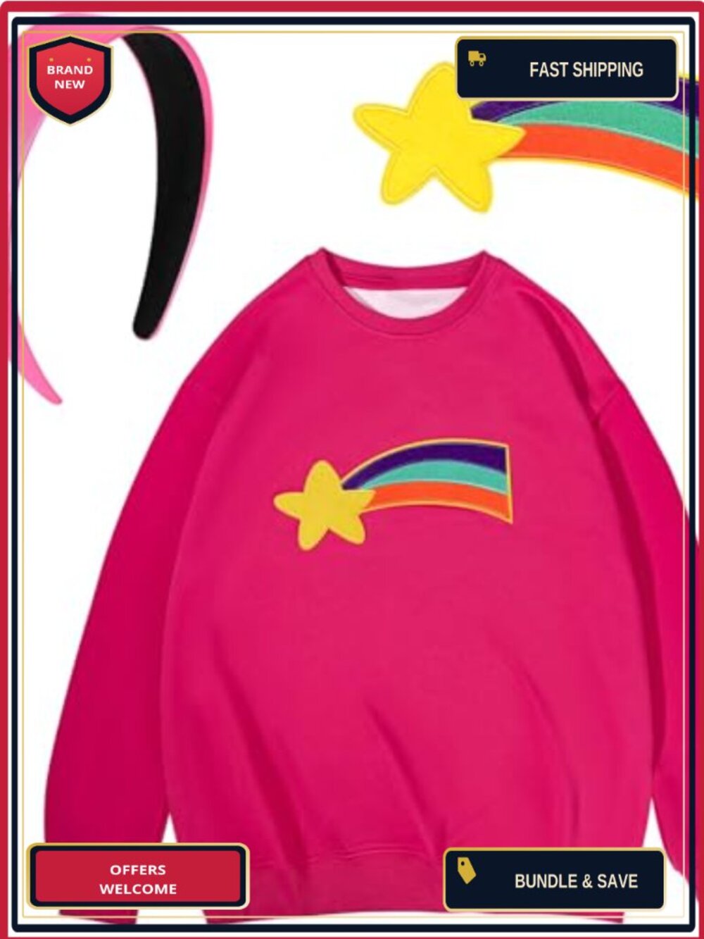 Halloween Costume Set Sweatshirt Headband Star Patch Dress Up Party